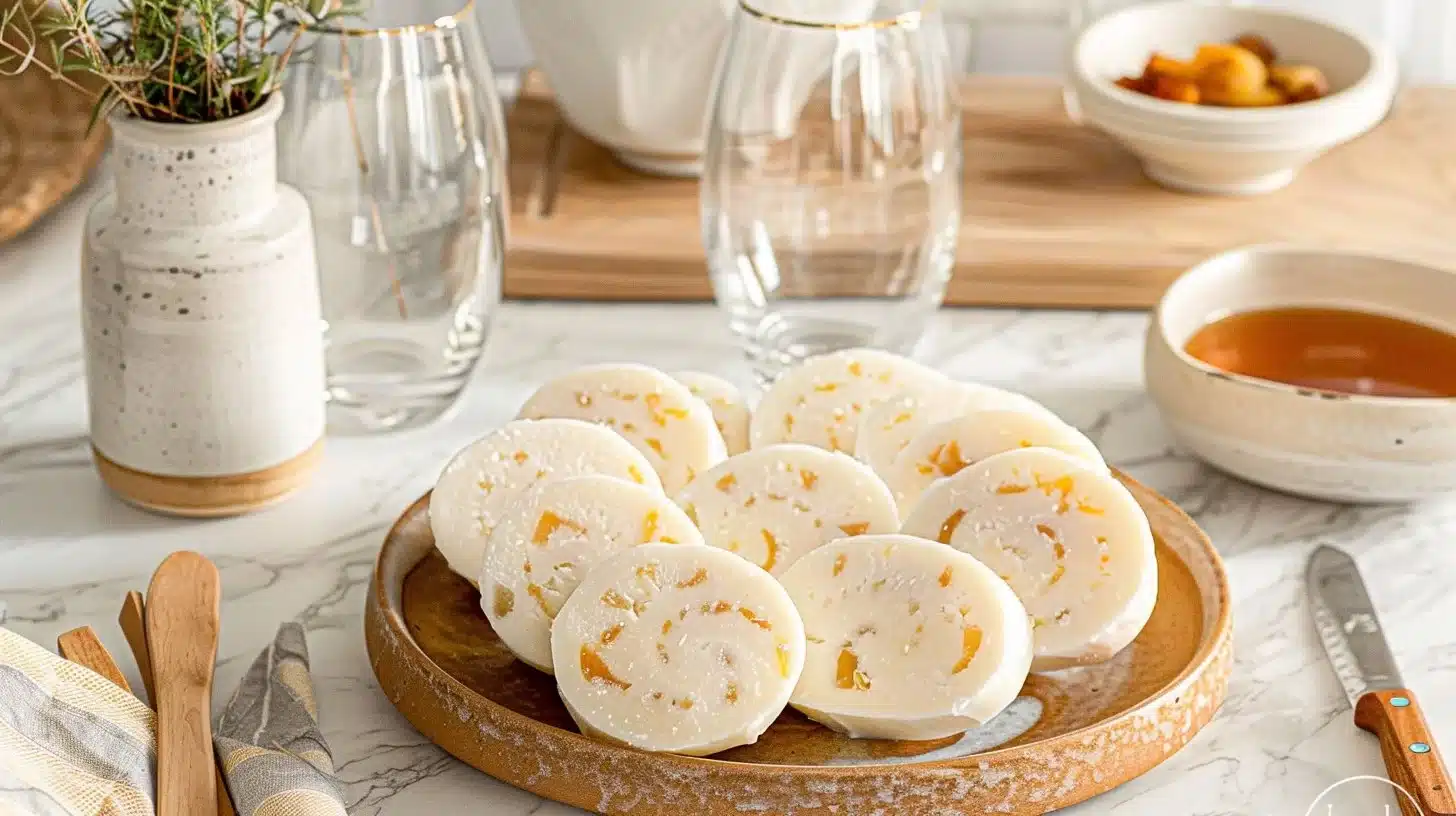 Delicious homemade Grandma's Potato Candy on a wooden table.