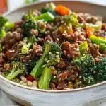 Delicious ground beef and broccoli stir-fry served on a plate
