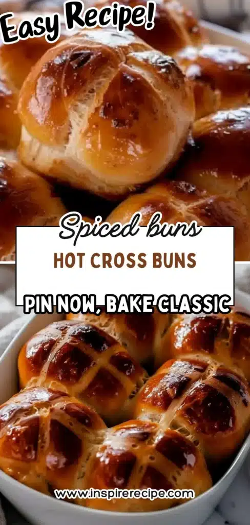 Freshly baked hot cross buns on a wooden table, warm and inviting.