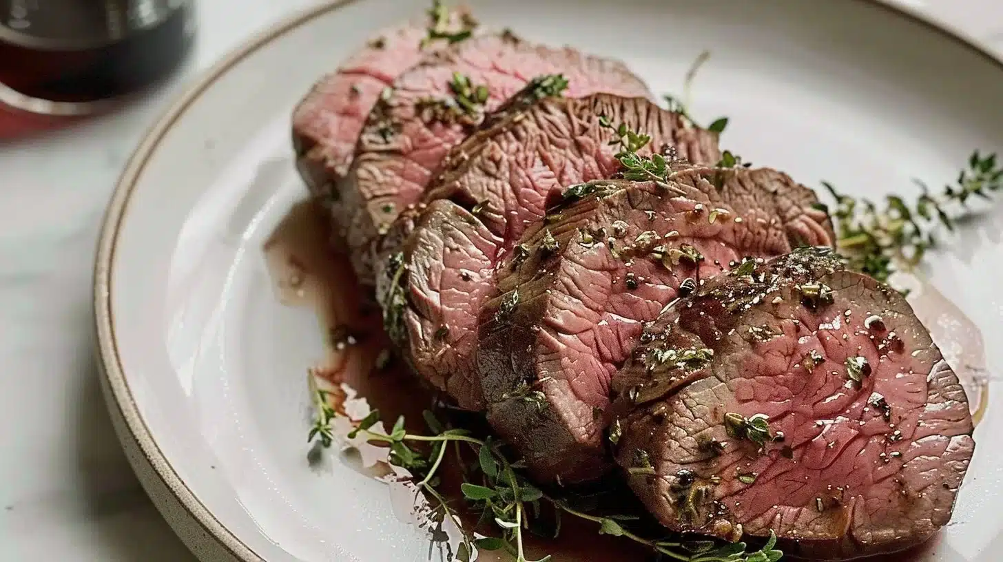 Juicy herb roasted beef tenderloin ready to impress guests at a dinner party