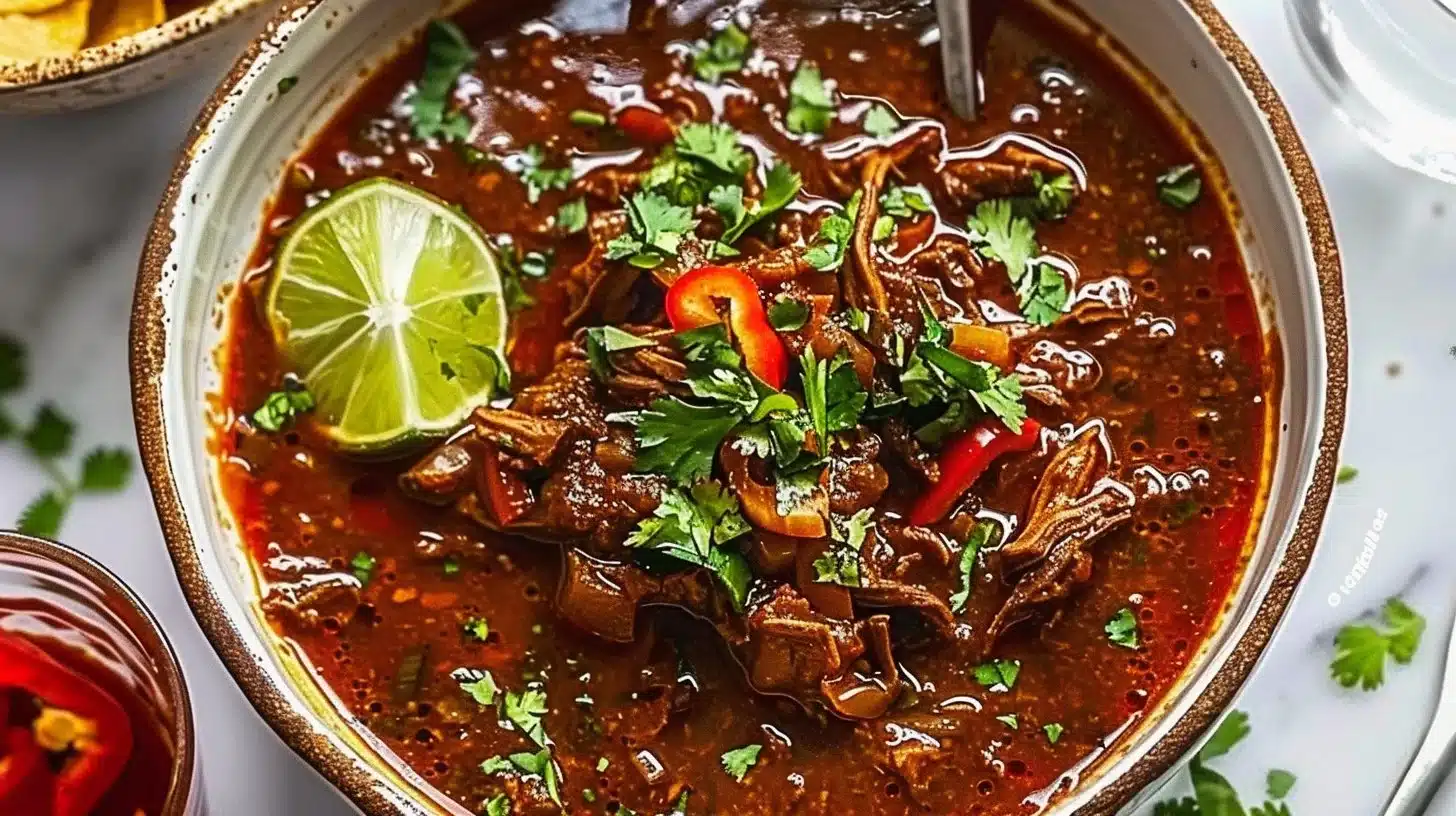 Delicious Mexican Birria served with fresh toppings and tortillas