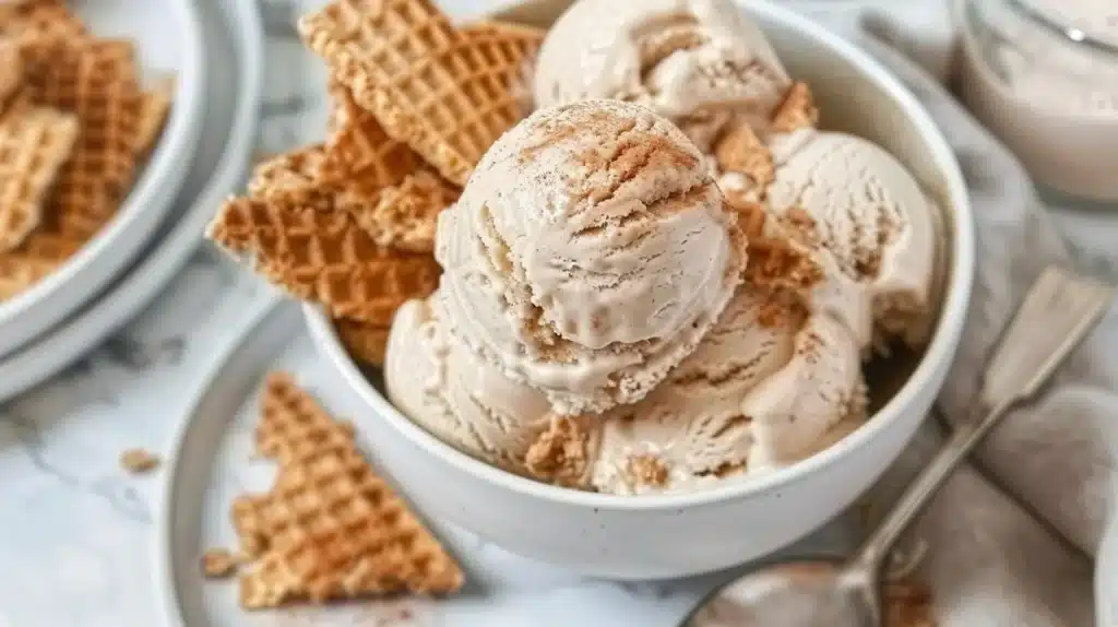 No-churn gingerbread ice cream in a festive bowl