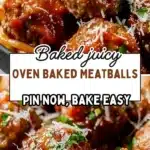 Plate of delicious oven baked meatballs served with sauce and herbs