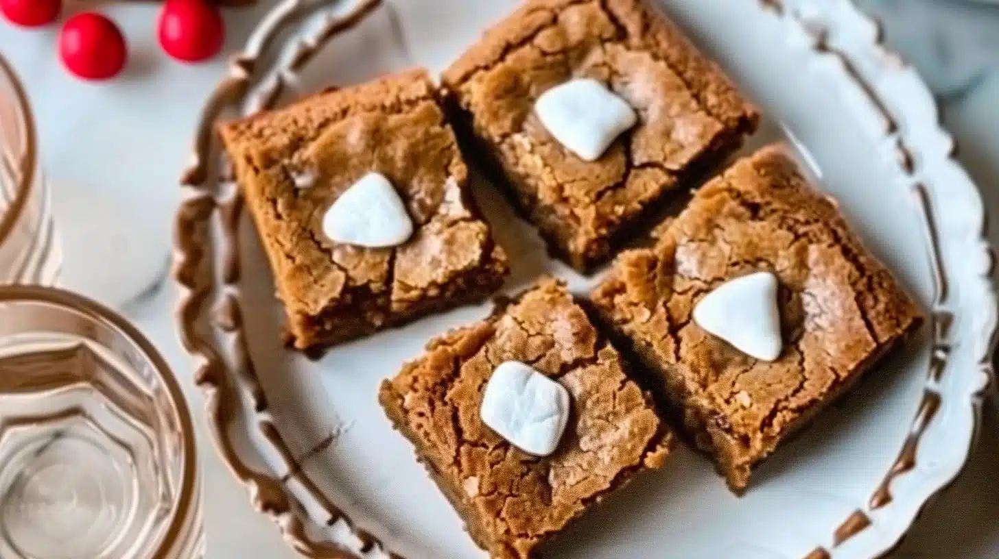 Delicious Pumpkin Gingerbread Blondies topped with spices and frosting.