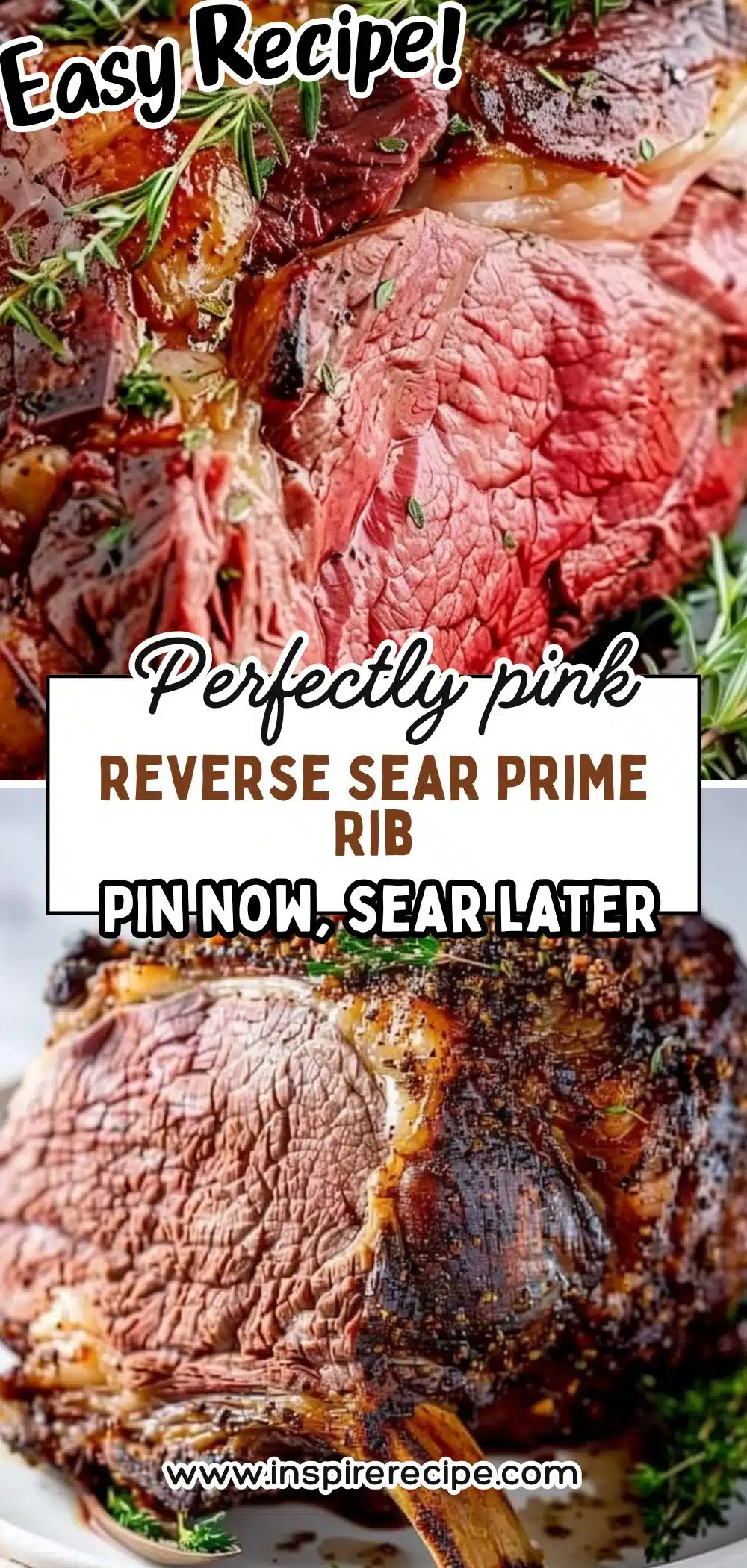 Reverse seared prime rib roast served with herbs and spices