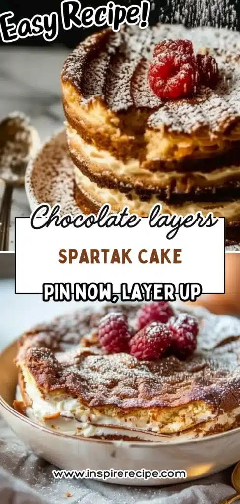 A delectable slice of Spartak Cake showcasing rich layers of chocolate and cream.