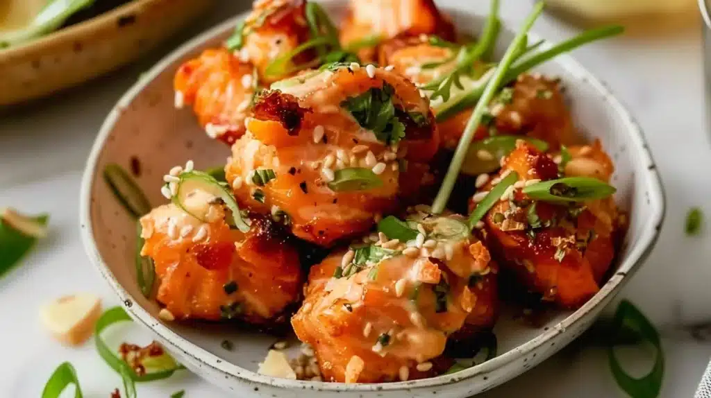 Delicious TikTok-style salmon bites served on a plate