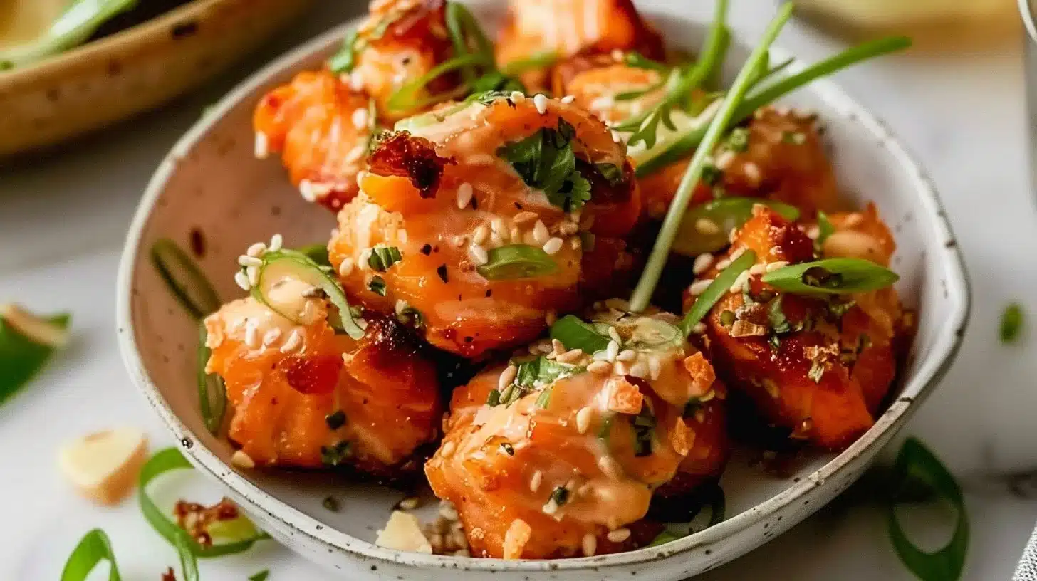 Delicious TikTok-style salmon bites served on a plate