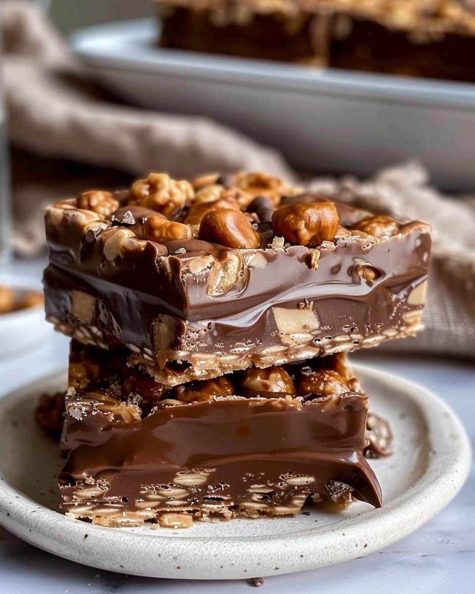 No Bake Crispy Snickers Bars