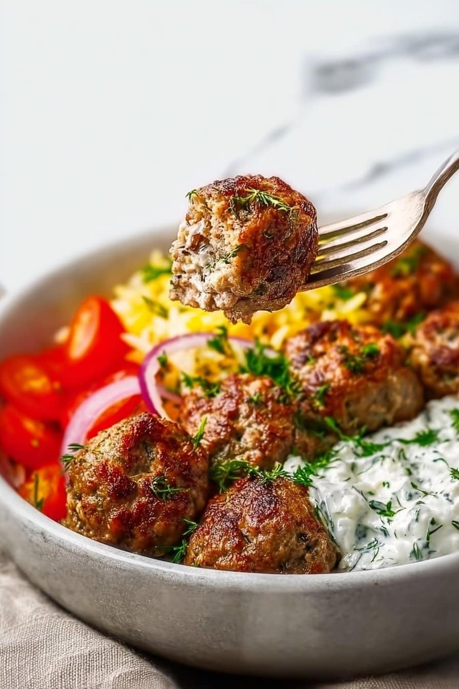 Baked Greek Meatballs with Rice Bowl