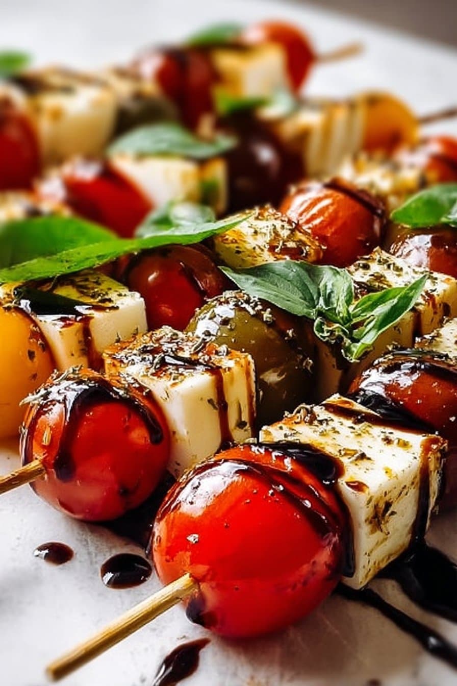 Easy Caprese Skewers with Balsamic Glaze