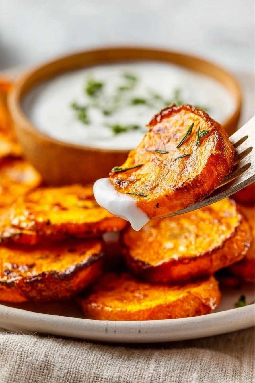Roasted Sweet Potato Rounds with Yogurt Dip