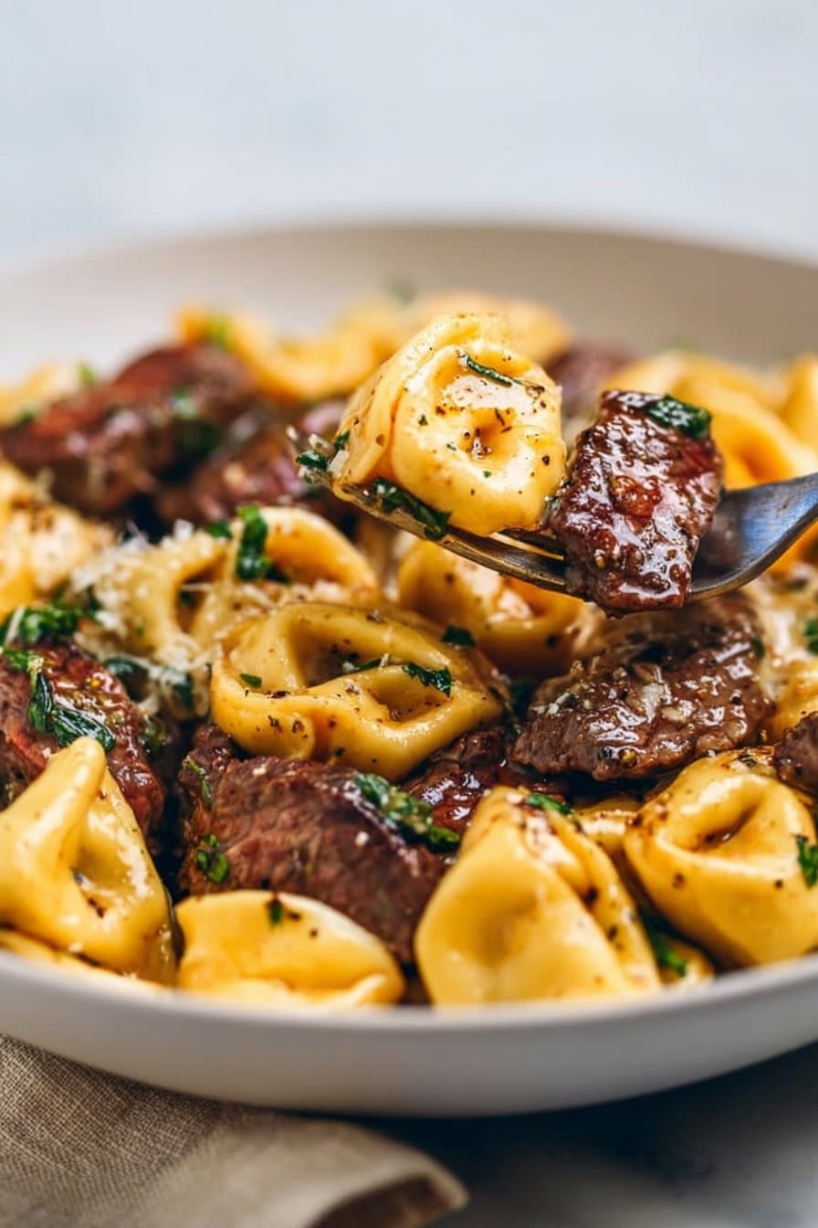 Garlic Steak Tortellini Skillet