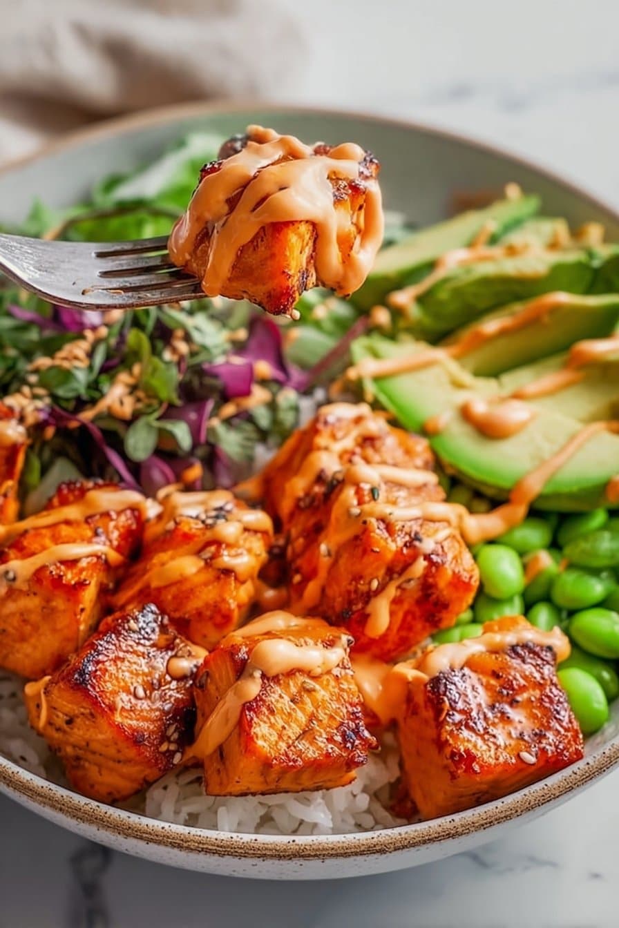Air Fryer Salmon Bowl With Spicy Mayo