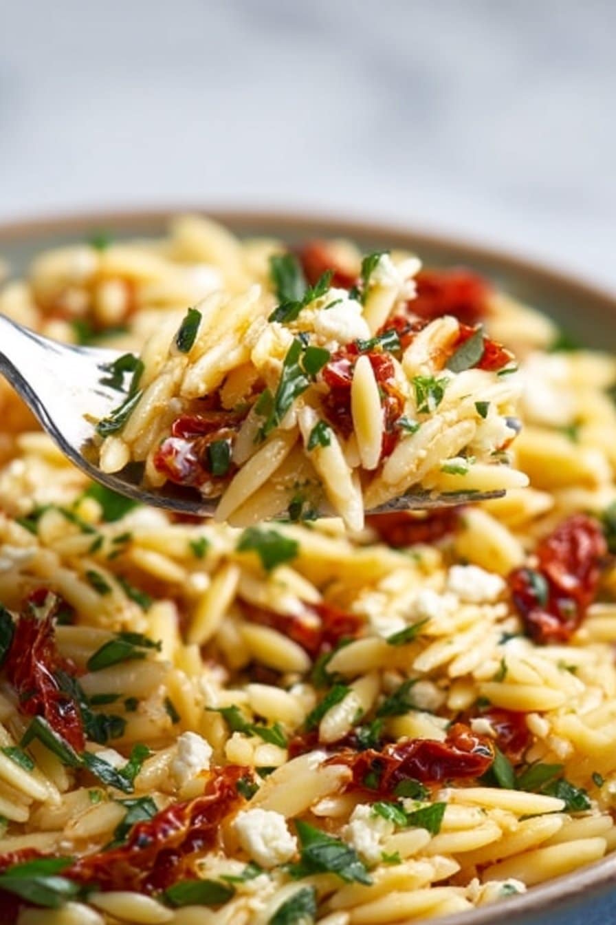 Orzo Pasta Salad with Sun-Dried Tomatoes and Feta