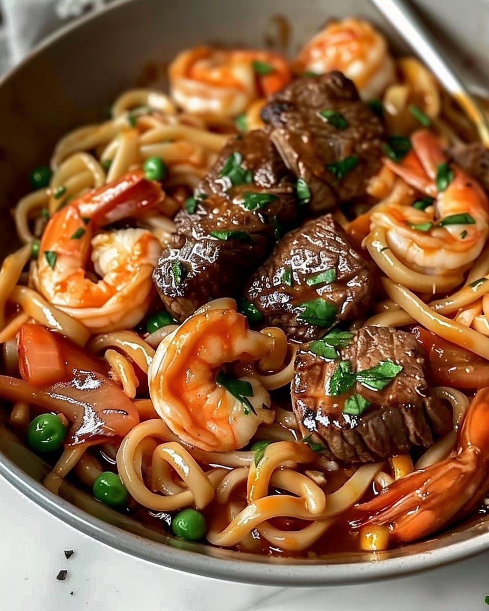 Quick & Easy Steak and Shrimp Noodles