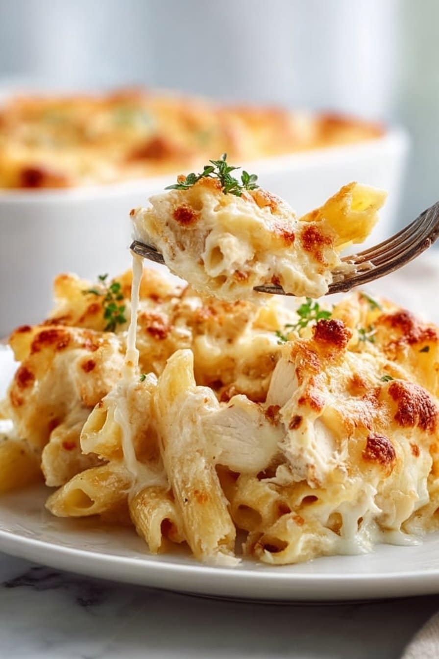 Creamy Chicken Alfredo Ziti Bake