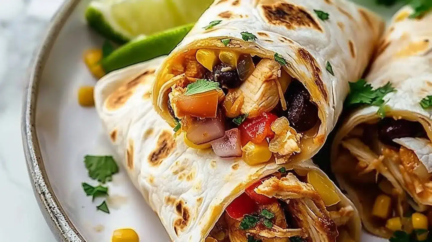 Air Fryer Southwest Chicken Burritos served with fresh ingredients