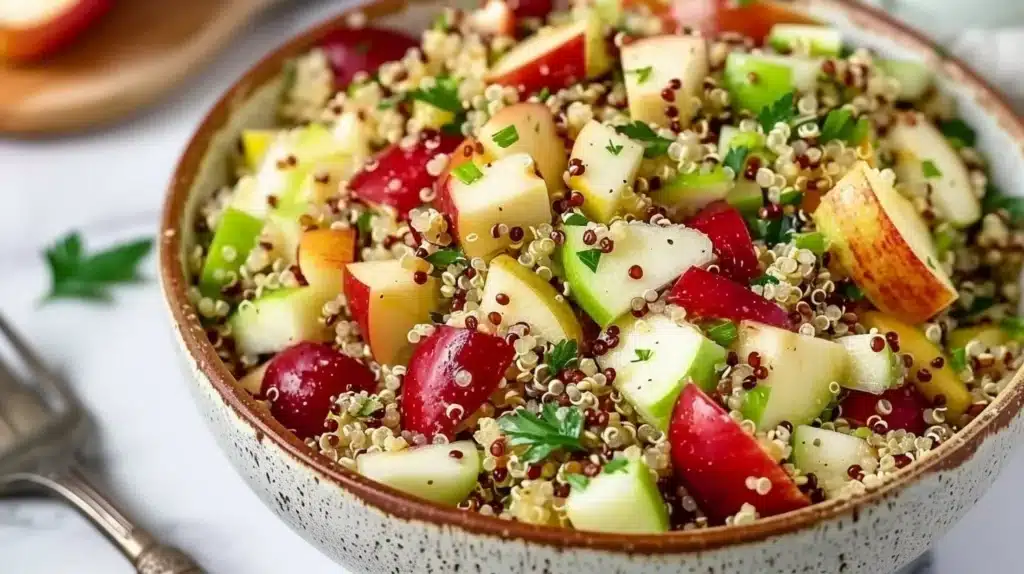 Delicious Apple Quinoa Salad with fresh apples, quinoa, and a zesty dressing.