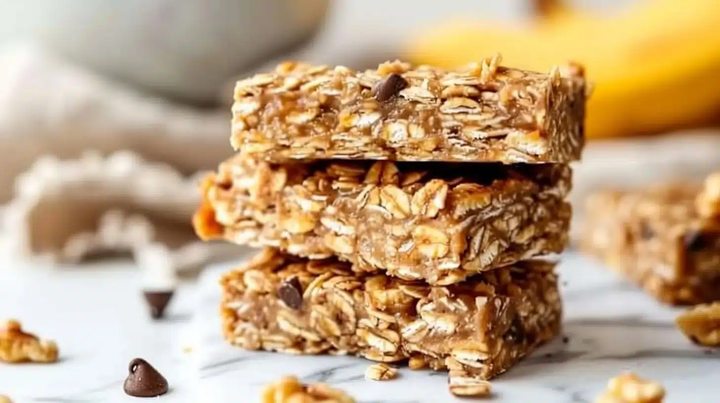 Healthy homemade banana snack bar recipe ready to enjoy.