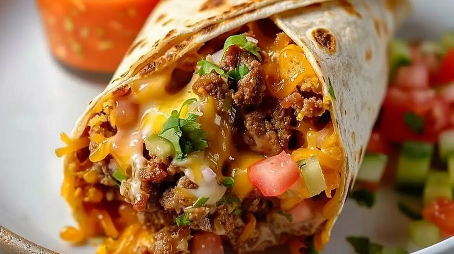 Beefy Nacho Cheese Wrap filled with savory beef and melted nacho cheese