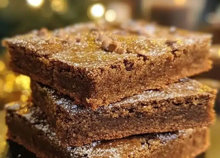 Delicious soft gingerbread cookie bars topped with frosting and spices.