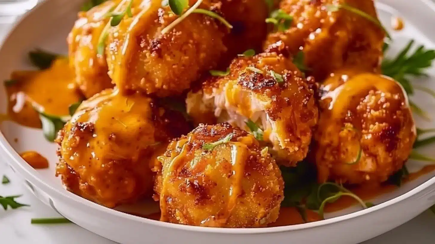 Buffalo Chicken Bombs served on a plate, garnished with ranch dipping sauce.