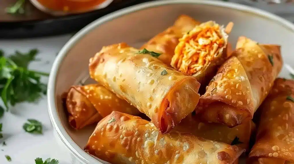 Buffalo Chicken Egg Rolls served with dipping sauce