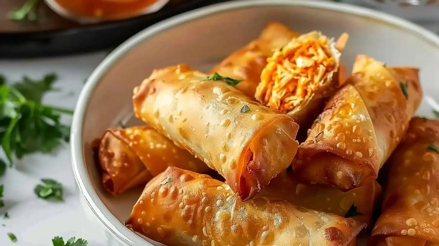 Buffalo Chicken Egg Rolls served with dipping sauce