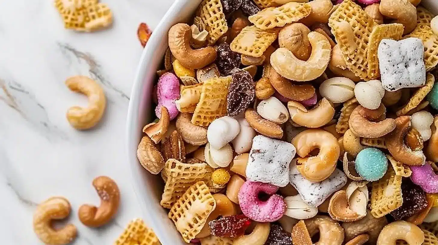 Colorful Bunny Bait Snack Mix filled with sweet and crunchy treats.