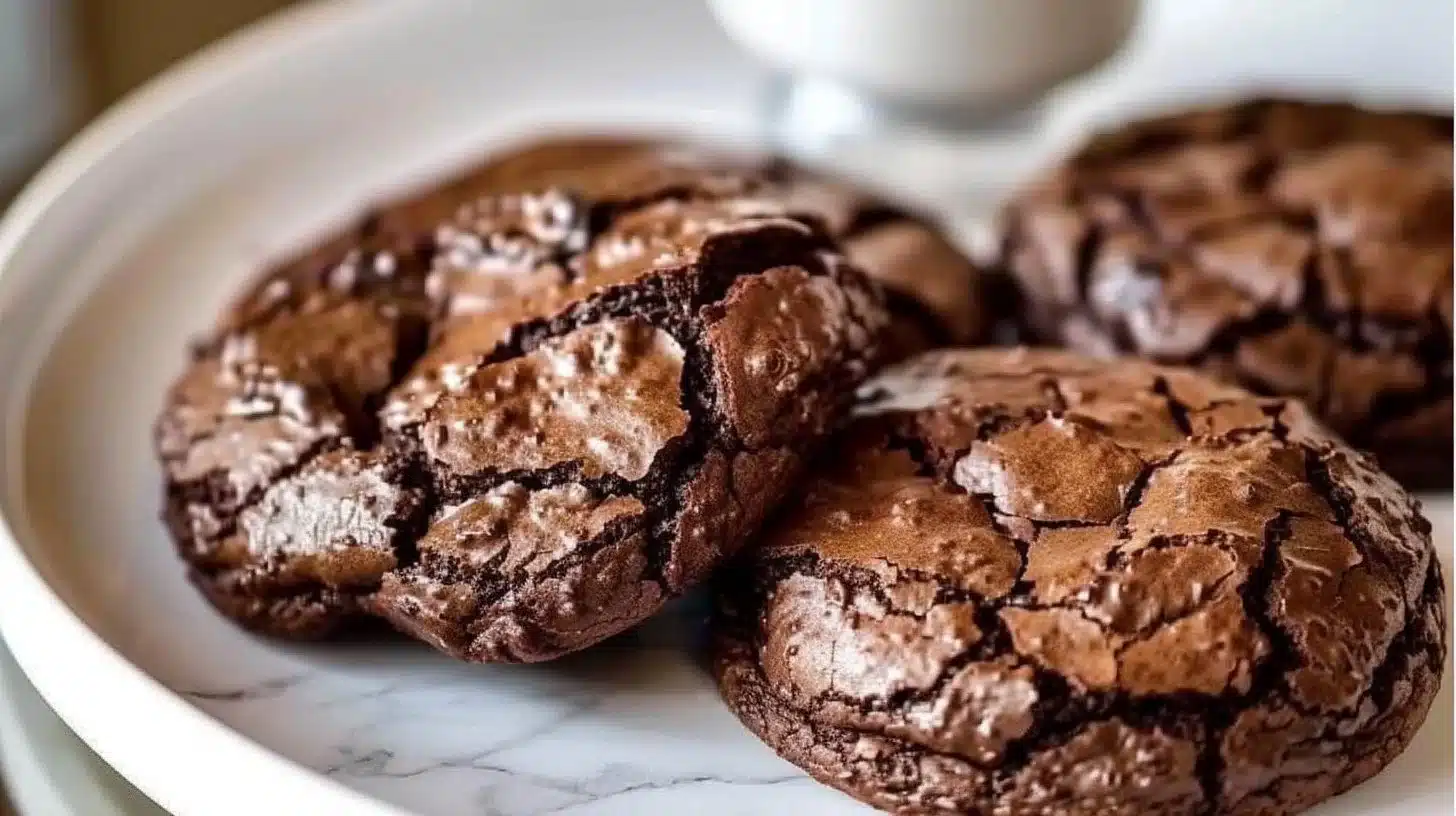 Chocolate Lava Brownie Cookies with molten center on a plate