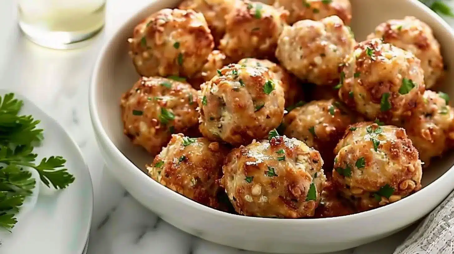 Classic Bisquick sausage balls recipe with golden-brown exterior and cheesy texture.