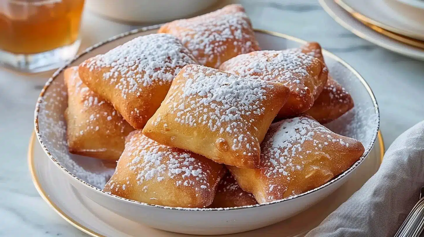 Delicious classic French beignets dusted with powdered sugar