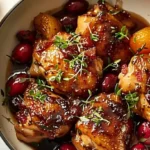 Cranberry orange chicken dish served with garnishes on a plate