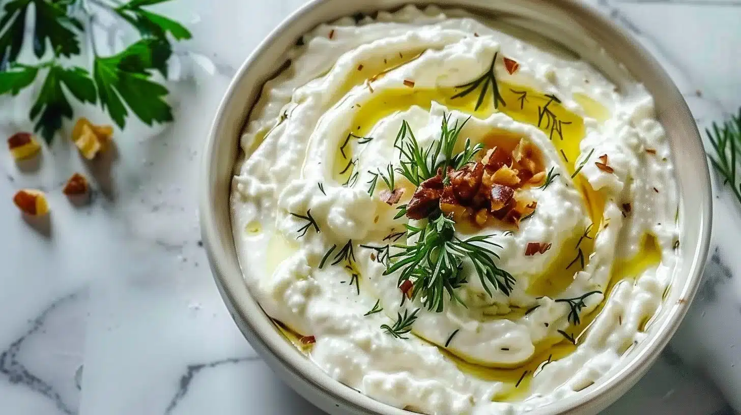 Creamy ricotta cheese dip served with fresh vegetables and crackers
