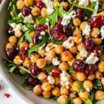 Crispy Chickpea Salad with Feta and Cranberries in a bowl