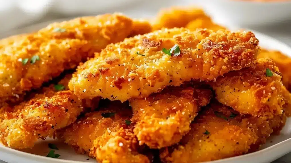 Crispy homemade baked chicken tenders served with dipping sauce