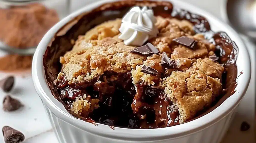 Southern chocolate cobbler served warm with ice cream