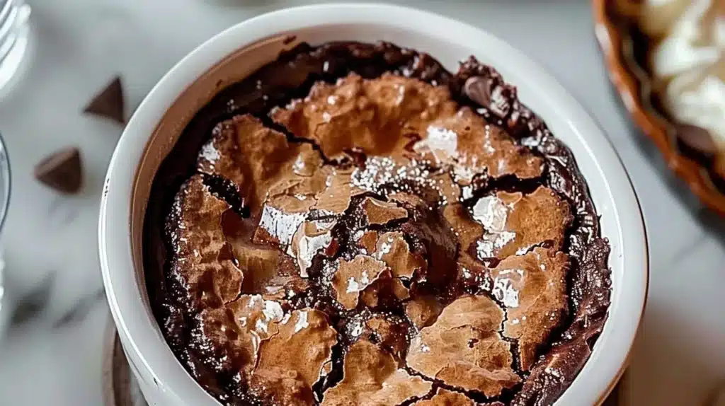 Homemade Southern chocolate cobbler served warm with ice cream.