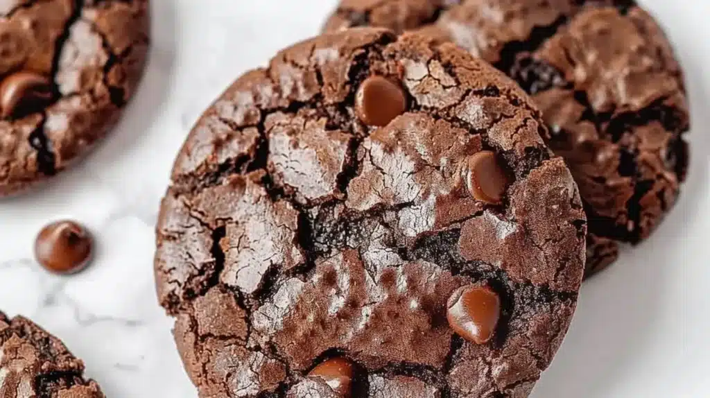 Delicious double chocolate cookies with rich chocolate chips and soft texture