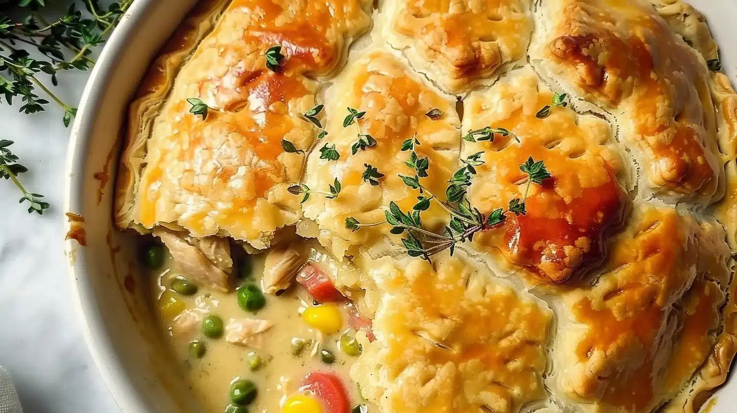 Delicious homemade easy chicken pot pie filled with vegetables and chicken