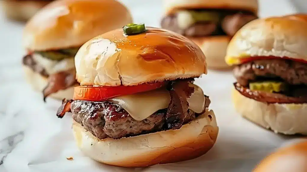 Delicious easy sliders served on a platter with fresh ingredients.