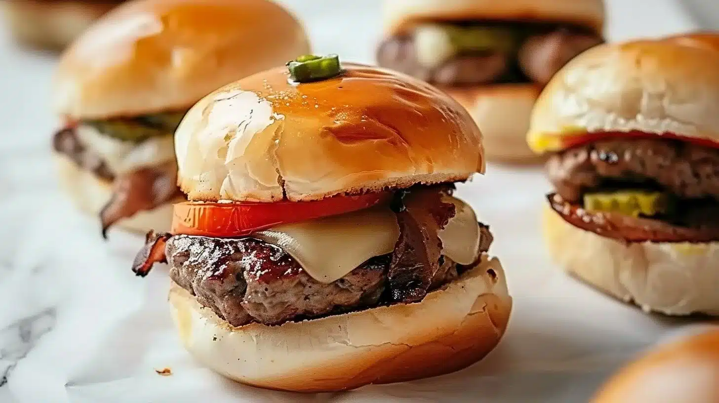 Delicious easy sliders served on a platter with fresh ingredients.