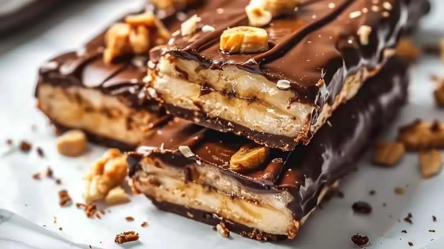 Delicious Frozen Banana Snickers dessert with chocolate and caramel