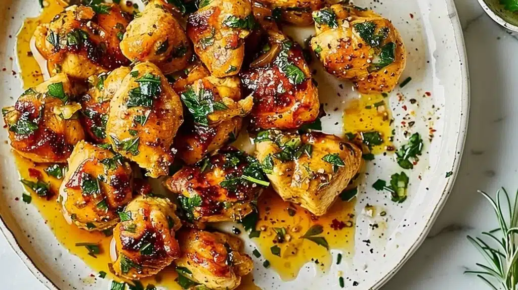 Delicious Garlic Butter Chicken garnished with fresh herbs and served on a plate