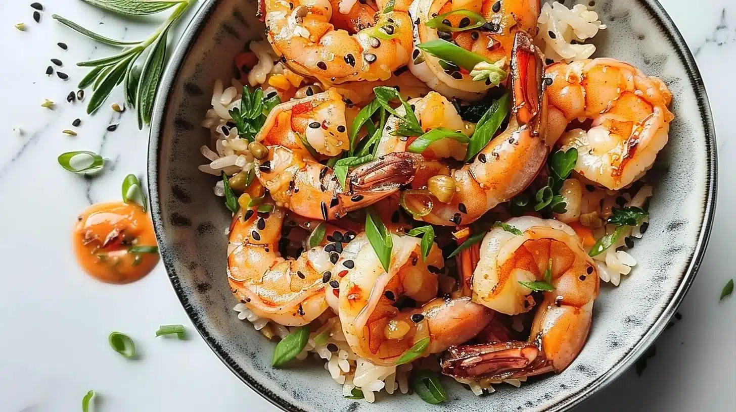 Delicious Garlic Shrimp Bowl with fresh ingredients and vibrant flavors