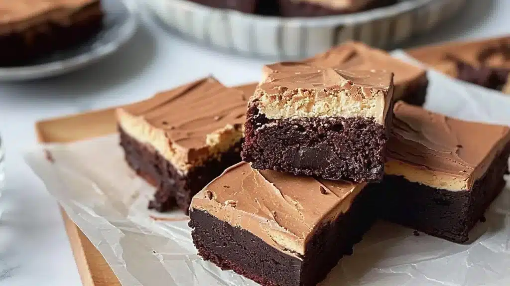 Indulgent tiramisu fudge brownies topped with cocoa and espresso