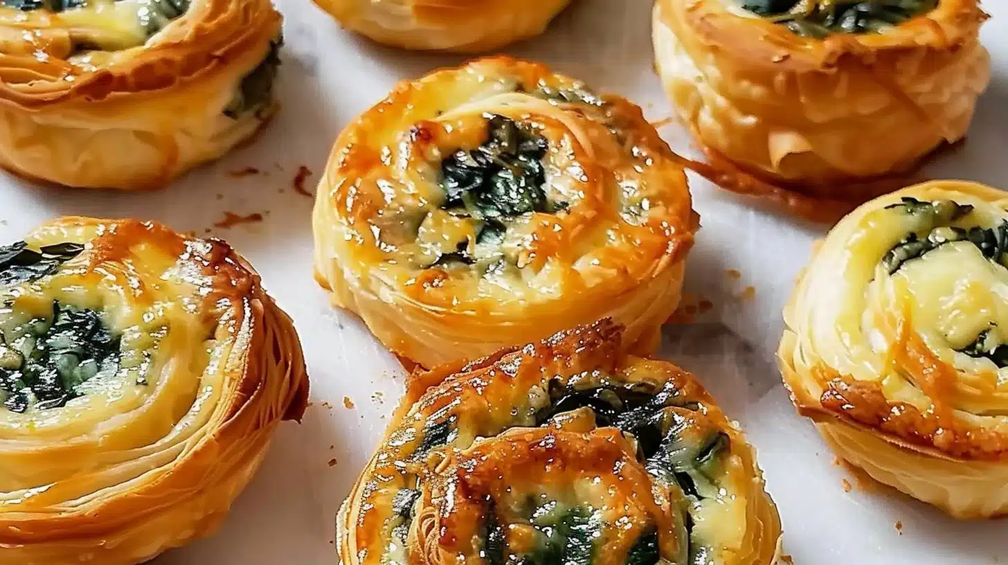 Irresistible mini spinach and cheese puffs on a serving plate