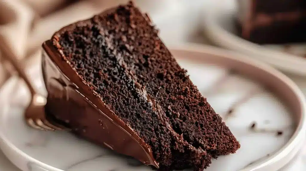 Delicious Matilda Chocolate Cake topped with chocolate ganache and sprinkles