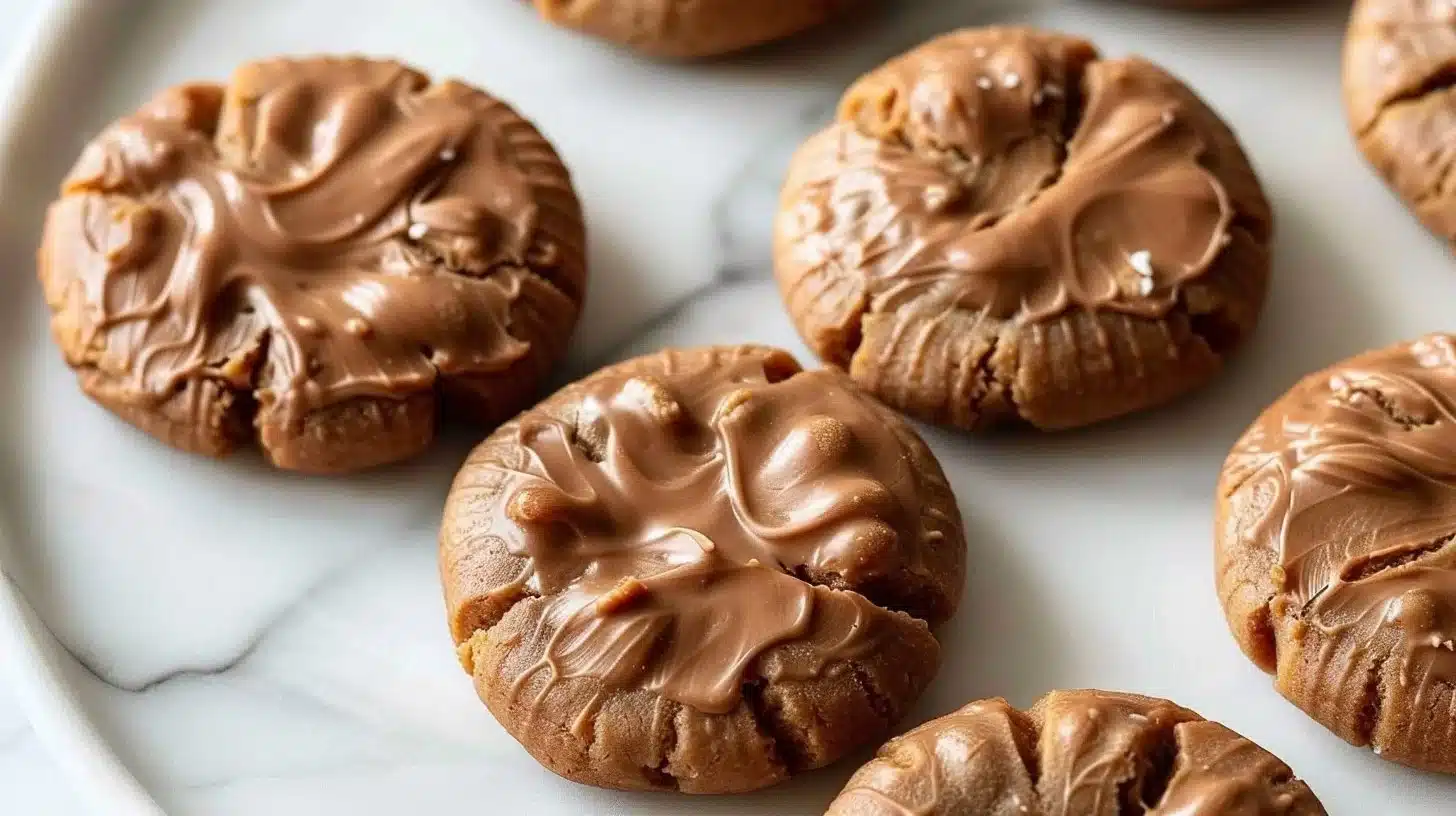 Delicious no bake Reese peanut butter cookies topped with chocolate